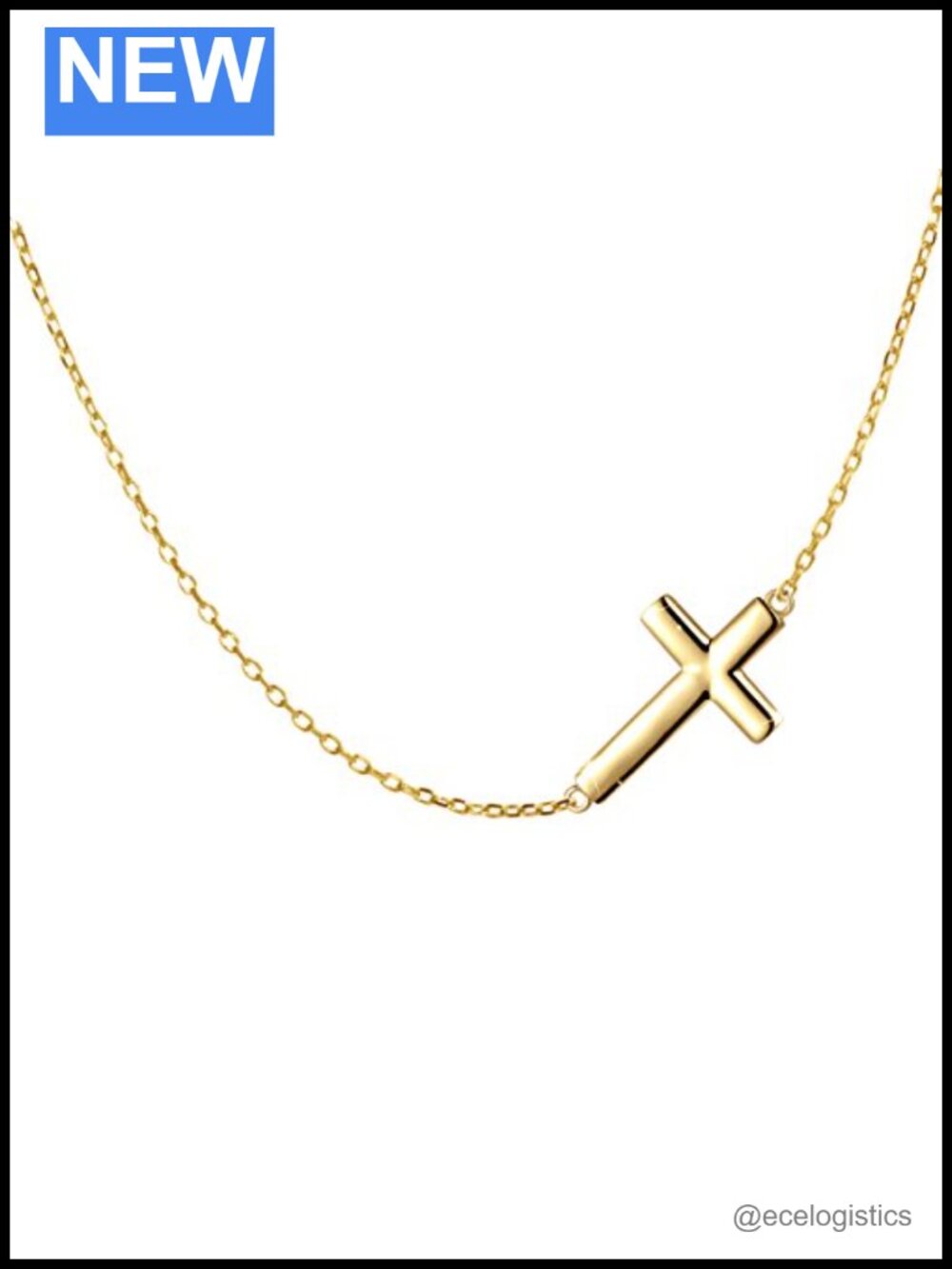 S925 Sterling Silver Sideways Cross Choker Necklace 14+4 Inch Rolo Chain